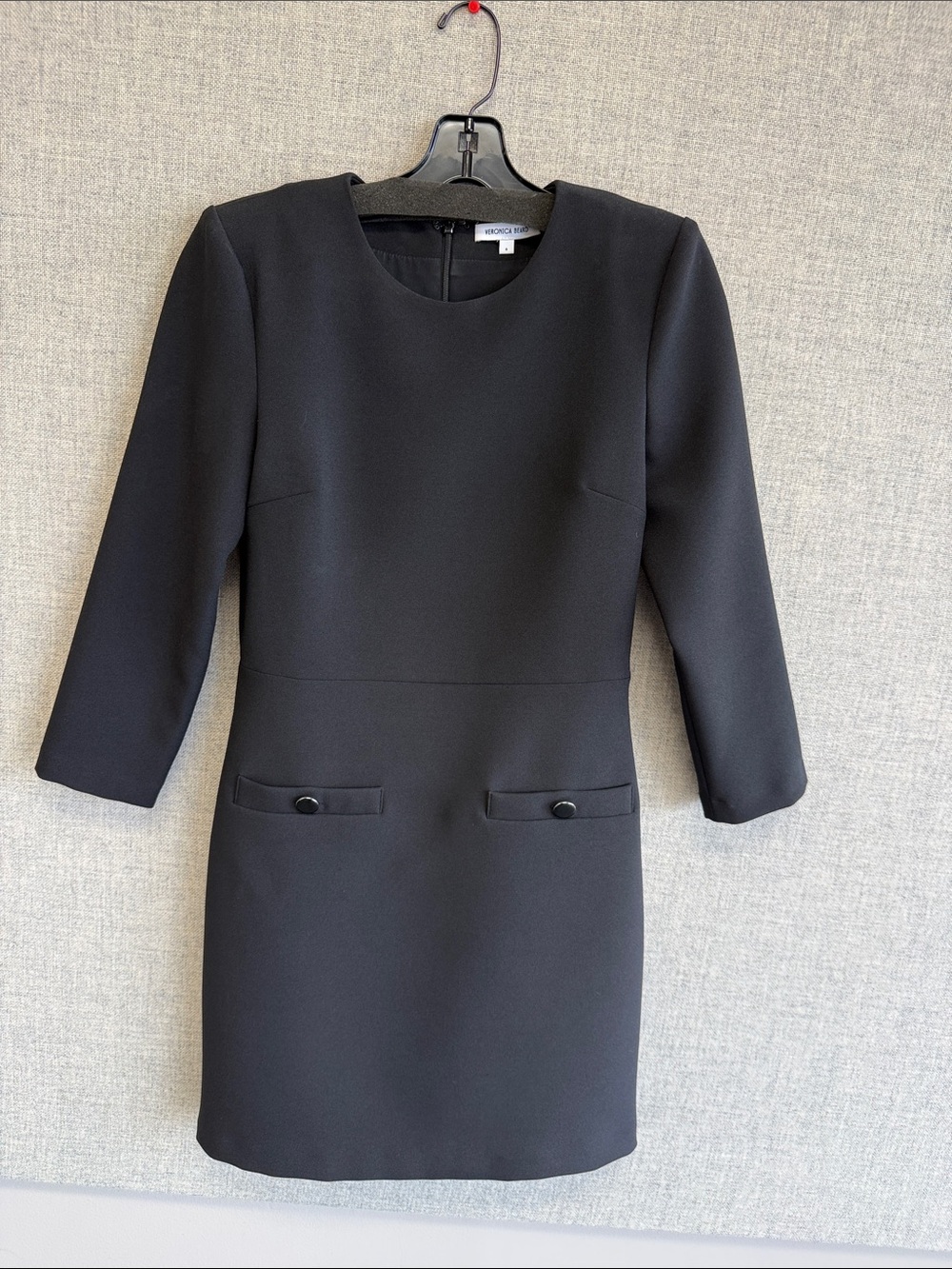 Veronica Beard Black Mini Shift Dress with Pocket Flap Detail